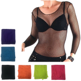 3x LONG SLEEVE FISHNET TOP Blouse T Shirt Tee Costume Party See Through