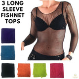 3x LONG SLEEVE FISHNET TOP Blouse T Shirt Tee Costume Party See Through