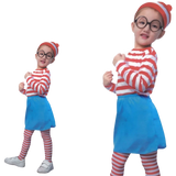 Kids Wheres Wally COSTUME FULL SET Party Hat Shirt Top Pants Girls Book Week