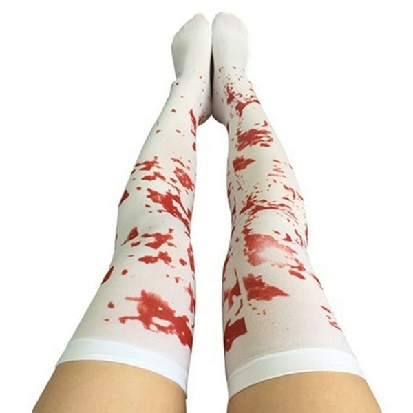 OVER THE KNEE SOCKS Fake Red Blood Stained Bloody Halloween Costume White Horror