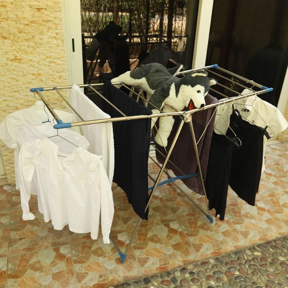 Foldable 2 Tier Stainless Steel Clothes Drying Airing Rack Clothing Horse Stand