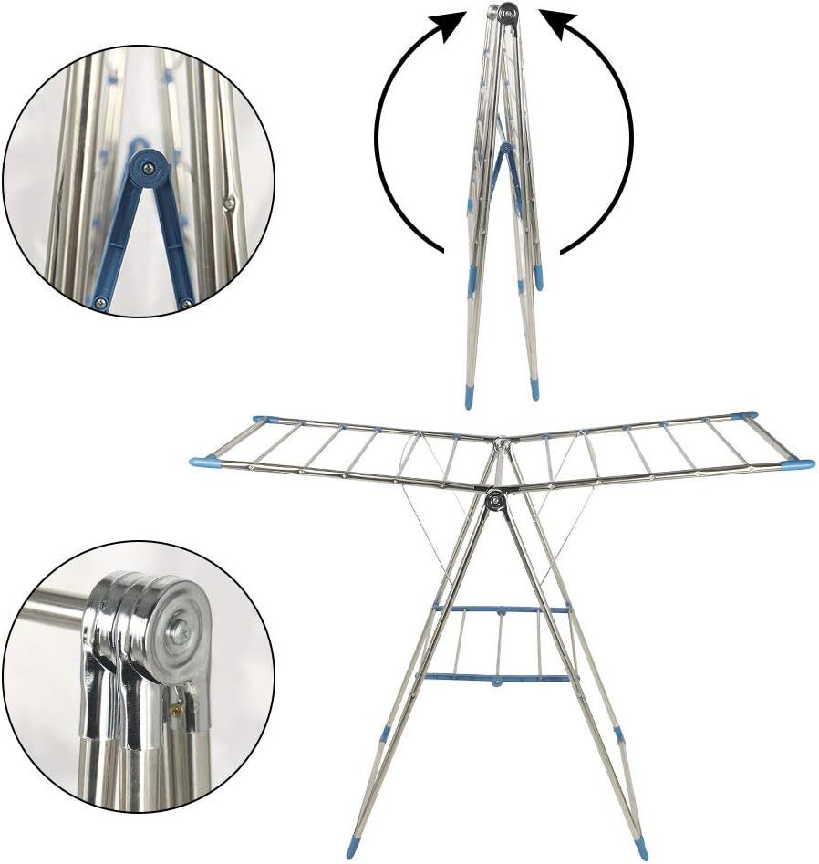 Foldable 2 Tier Stainless Steel Clothes Drying Airing Rack Clothing Horse Stand