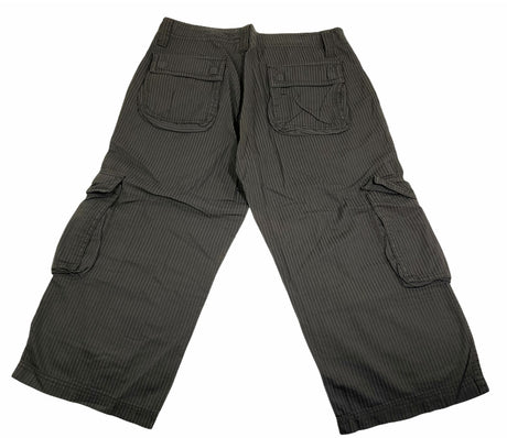 Mens 3/4 Self Stripe CARGO SHORTS Long Pants 100% COTTON - Olive