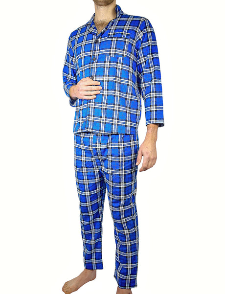 Mens Flannelette Pyjama Set Sleepwear Soft 100% Cotton PJs Two Piece Pajamas