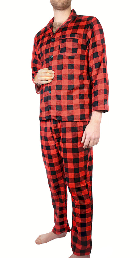 Mens Flannelette Pyjama Set Sleepwear Soft 100% Cotton PJs Two Piece Pajamas - Blue