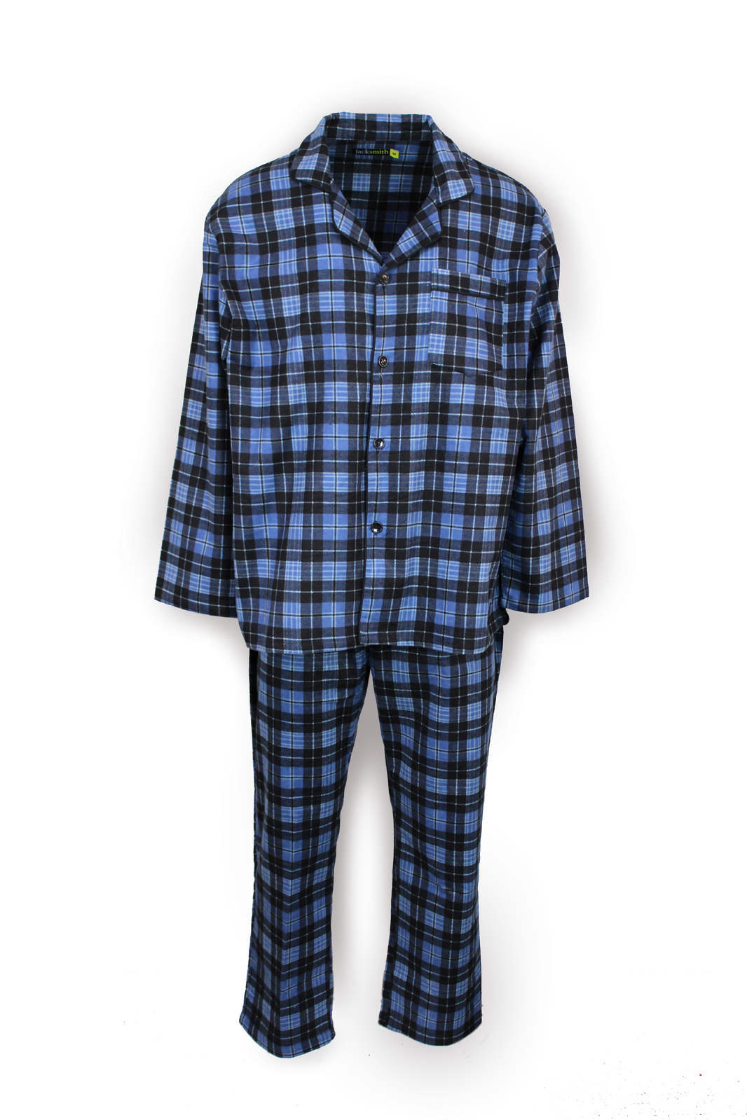 Mens Flannelette Pyjama Set Sleepwear Soft 100% Cotton PJs - Blue Check