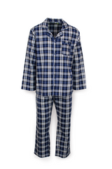 Mens Flannelette Pyjama Set Sleepwear Soft 100% Cotton PJs - Blue Check