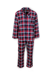 Mens Flannelette Pyjama Set Sleepwear Soft 100% Cotton PJs - Navy/Red