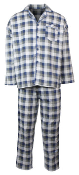 Mens Flannelette Pyjama Set Sleepwear Soft 100% Cotton PJs Two Piece - Light Blue Check