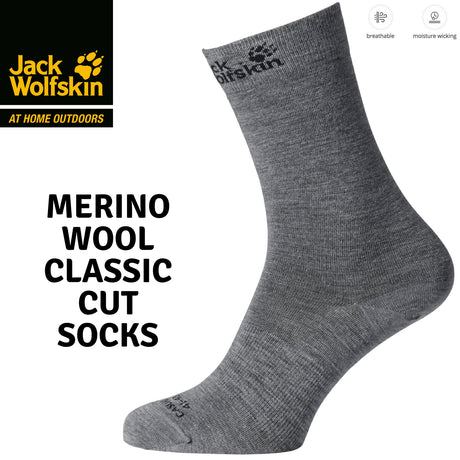 Jack Wolfskin Merino Wool Classic Cut Socks MADE IN ITALY Hiking Outdoor - Grey