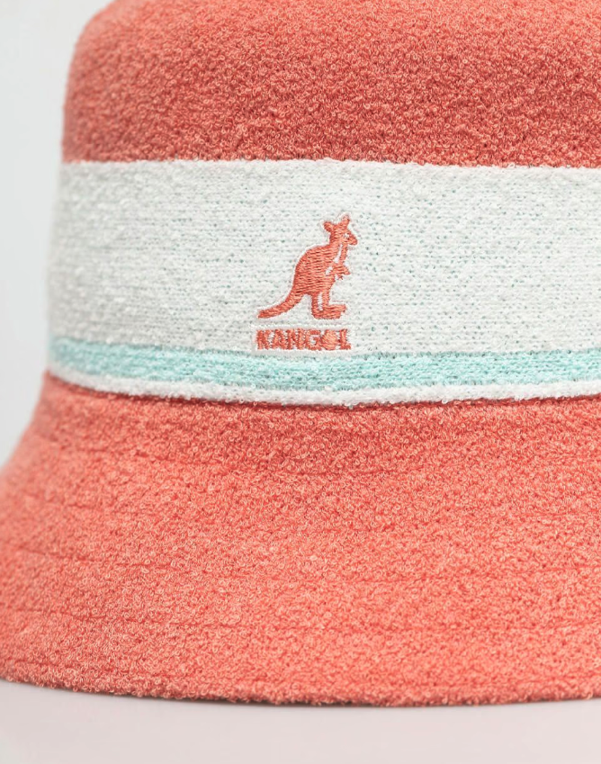 Kangol Bermuda Stripe Bucket Hat Summer Beach Camping Cap - Peach Pink