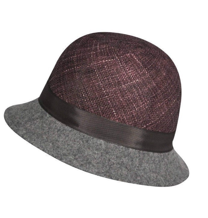 KANGOL Womens Dapper Felt & Straw Cloche Hat Wool K0817LX - Eggplant/Slate - S