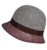 KANGOL Womens Dapper Felt & Straw Cloche Hat Wool K0817LX - Slate/Eggplant - S