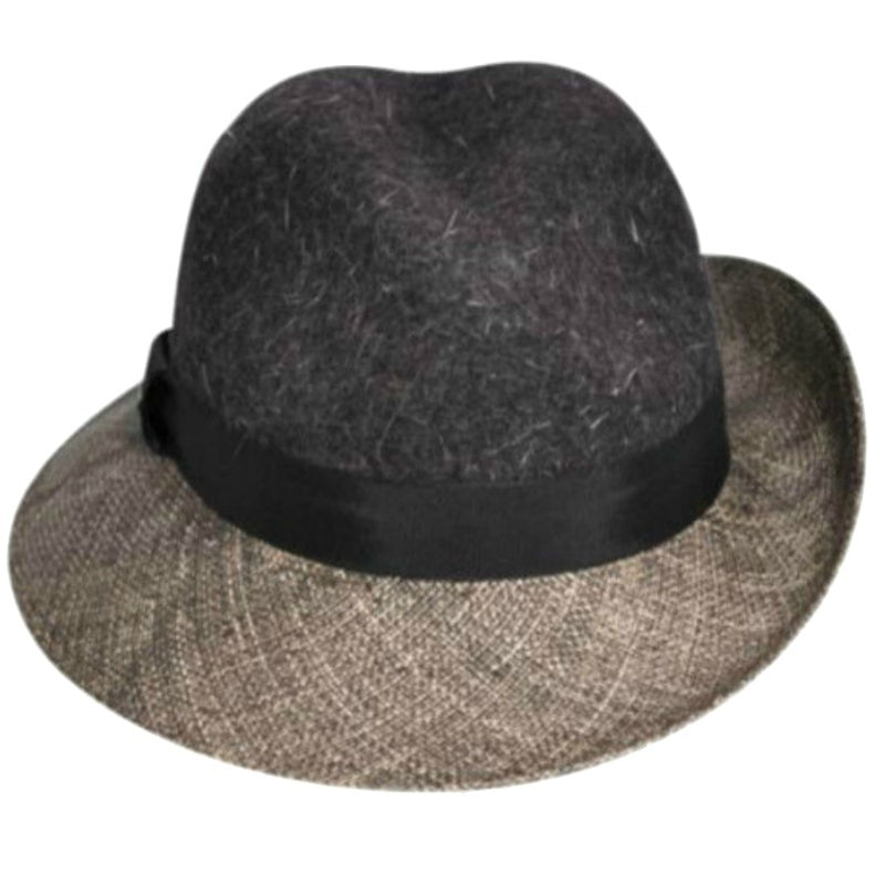 KANGOL Dapper Felt & Straw Side Sweep Black Charcoal K0820LX Wool Trilby Fedora - Black - Small