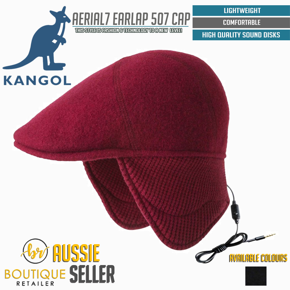 KANGOL Aerial7 Wool Earlap 507 Ivy Cap w/ Headphones Wool Hat in GIFT BOX - Black