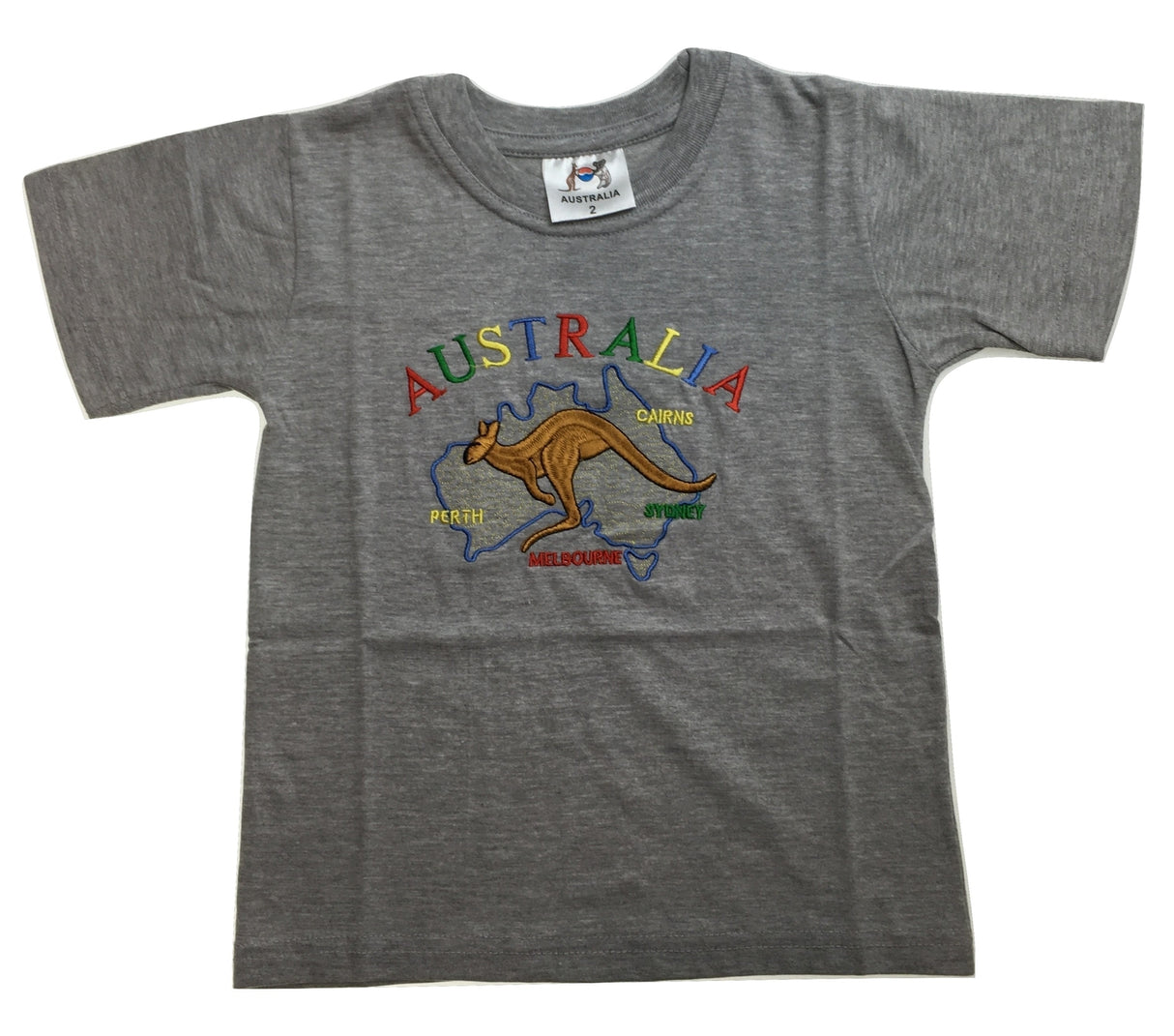 Kids Australia Kangaroo T Shirt Tee Childrens Child 100% Cotton Top - Grey