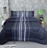 King Cotton Comforter Set with 2 Pillow Cases Duvet Quilt Bedspread in Black Stripe