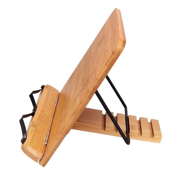 Bamboo 28x20cm Adjustable Stand Holder Organiser Rack for Book/iPad Tablet - Brown