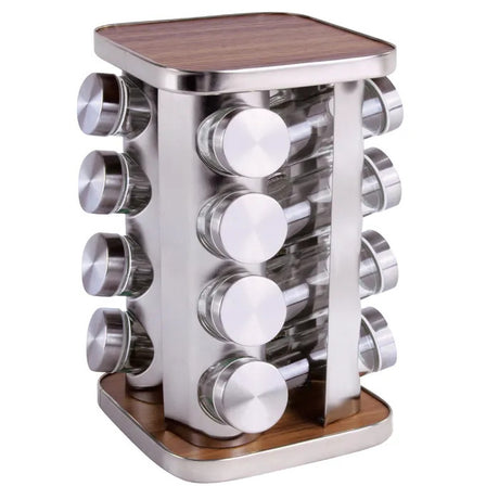 16pcs Rotating Stainless Steel Spice Rack Organizer Kitchen Countertop Rotating