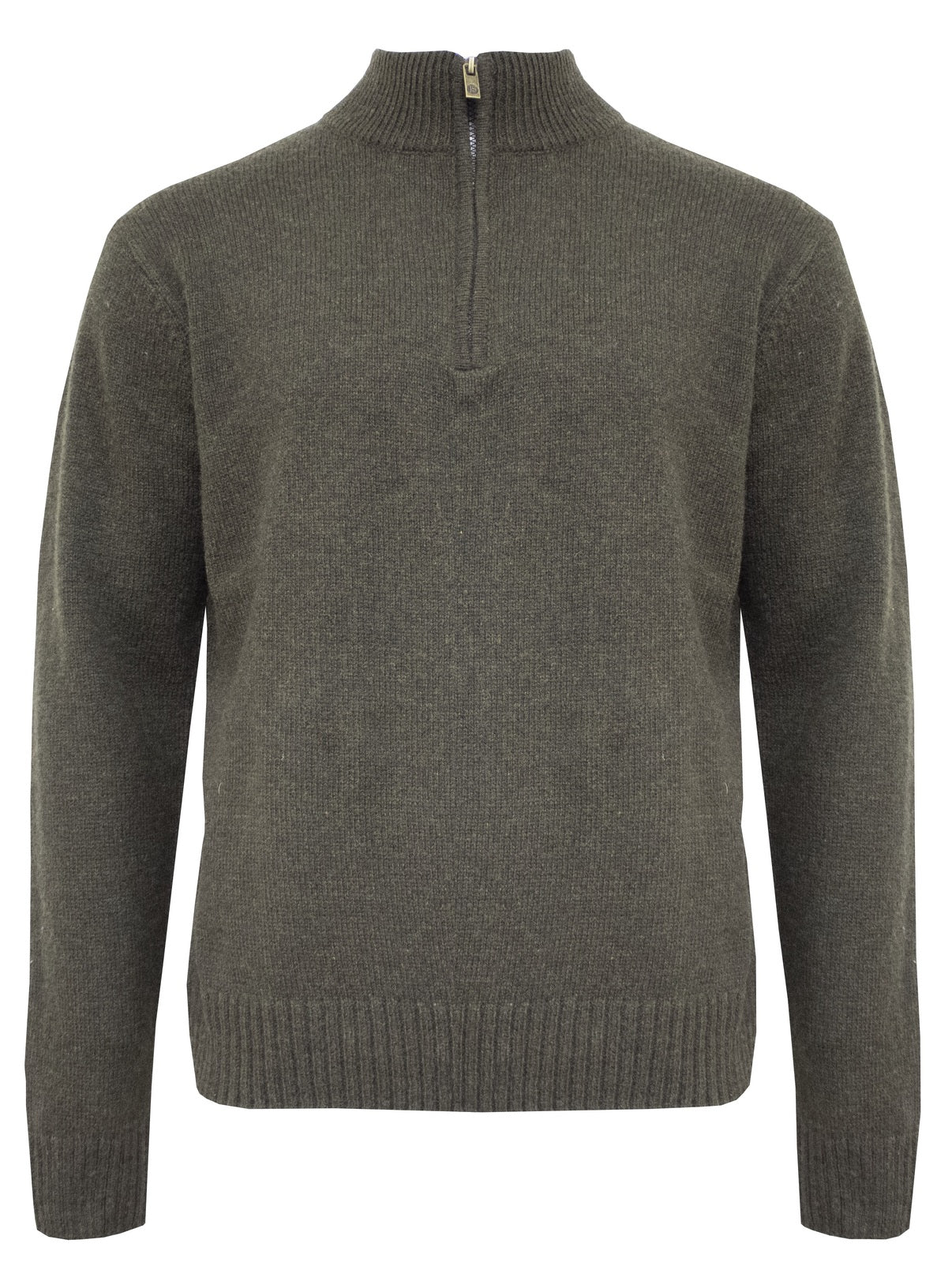 Mens Shetland Wool Half Zip up Knit Jumper Pullover Sweater Knitted - Olive