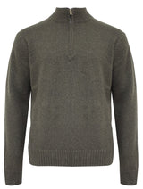 Mens Shetland Wool Half Zip up Knit Jumper Pullover Sweater Knitted - Olive