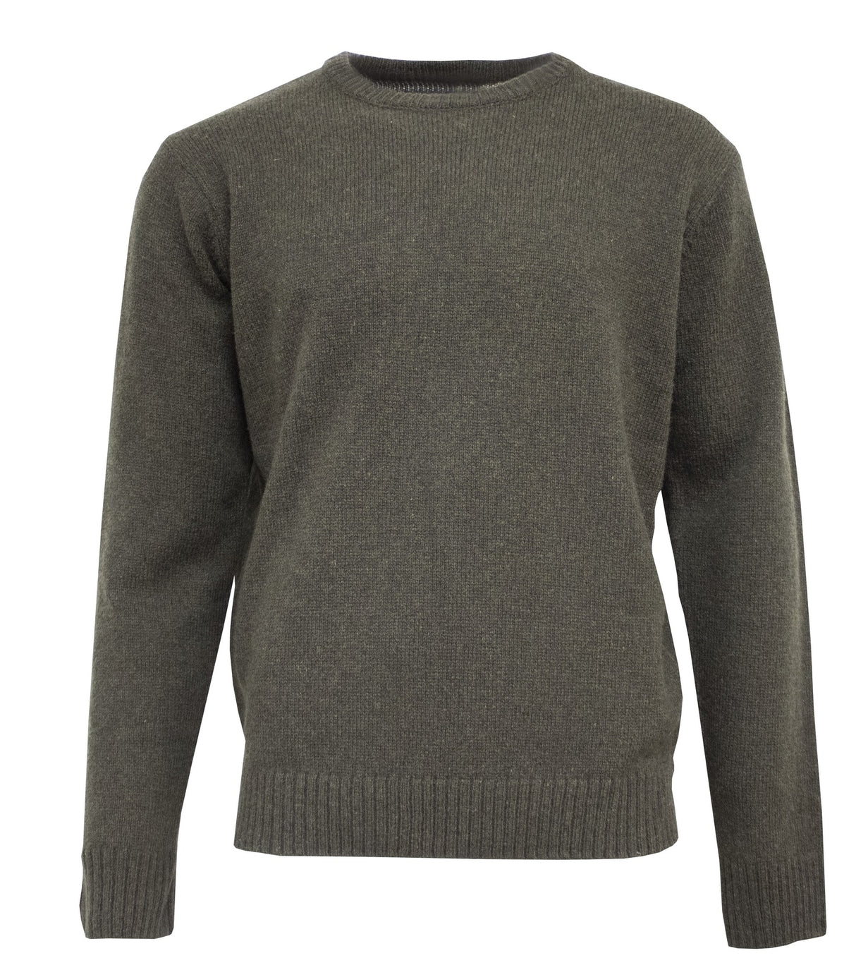 Mens Shetland Wool Crew Round Neck Knit Jumper Pullover Sweater Knitted - Olive