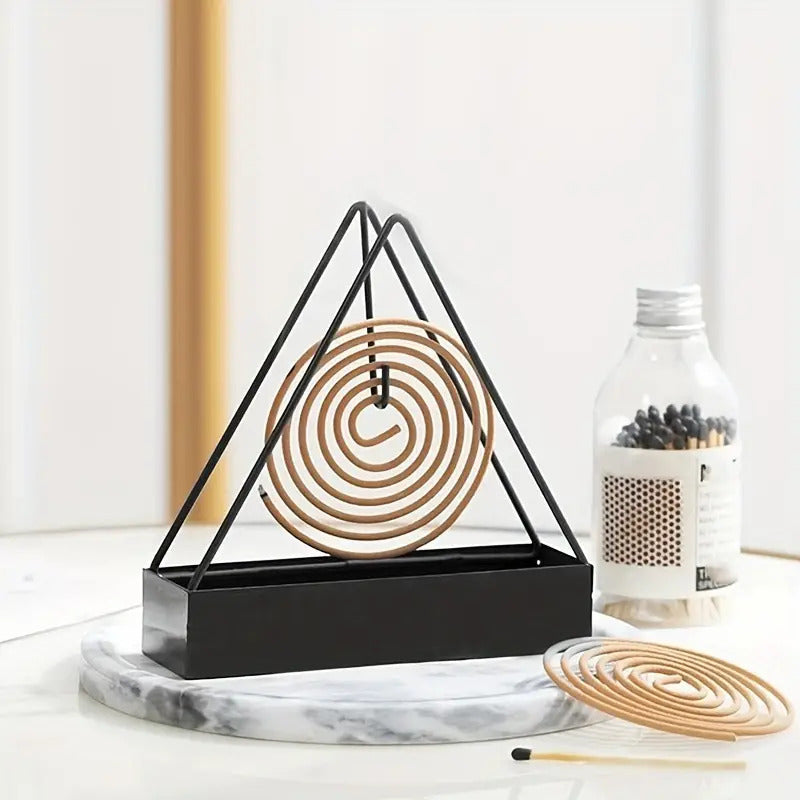 Black Metal Mosquito Incense Holder Nordic Design with Ash Tray for Home & Hotel