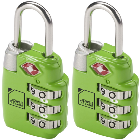 2x Lewis N Clark TSA Approved Combination Lock Travel Luggage Padlock - Green