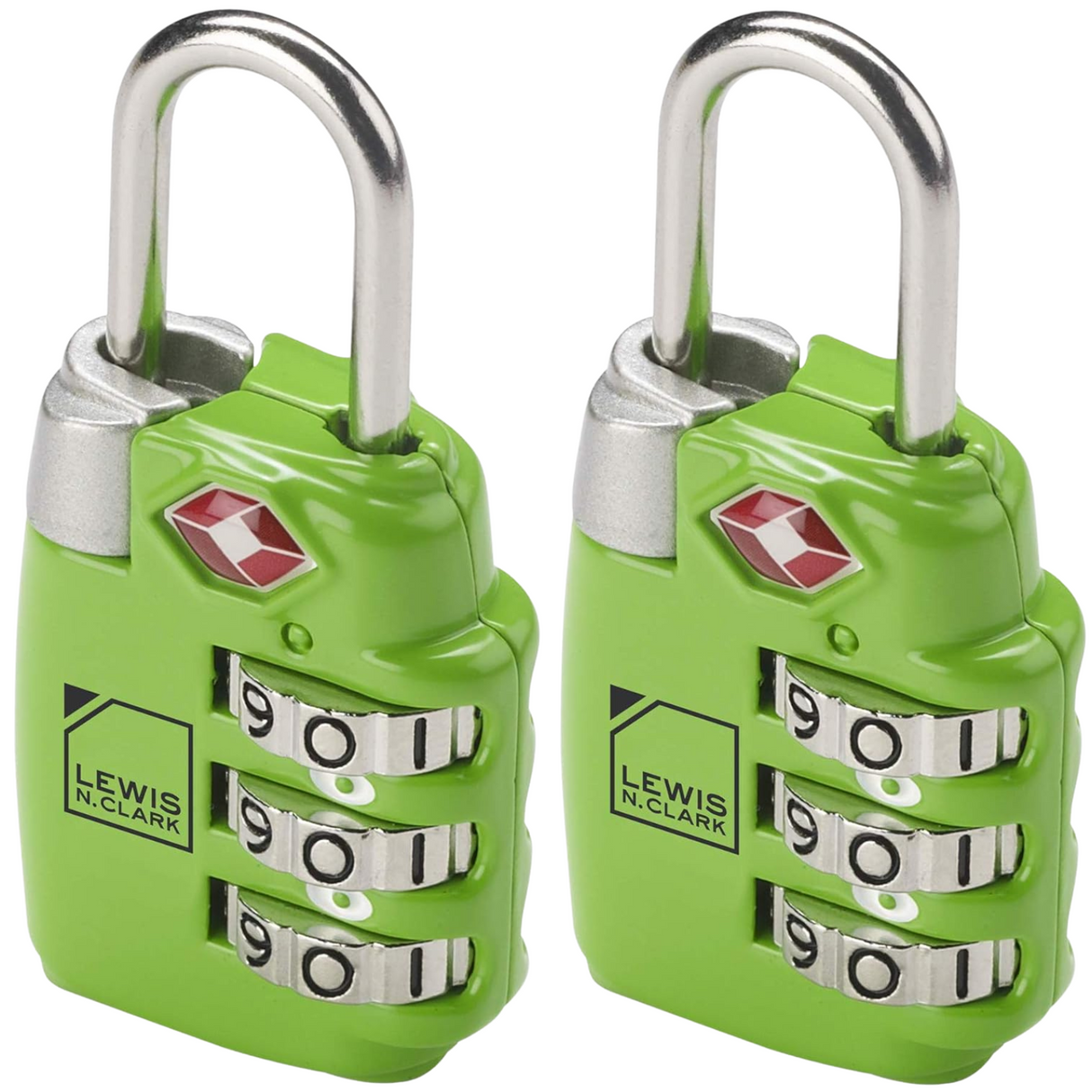 2x Lewis N Clark TSA Approved Combination Lock Travel Luggage Padlock - Green