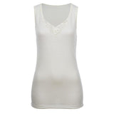 Thermo Fleece® Ladies Sleeveless Vest Thermal Top T Shirt w/Lace Motif - Natural