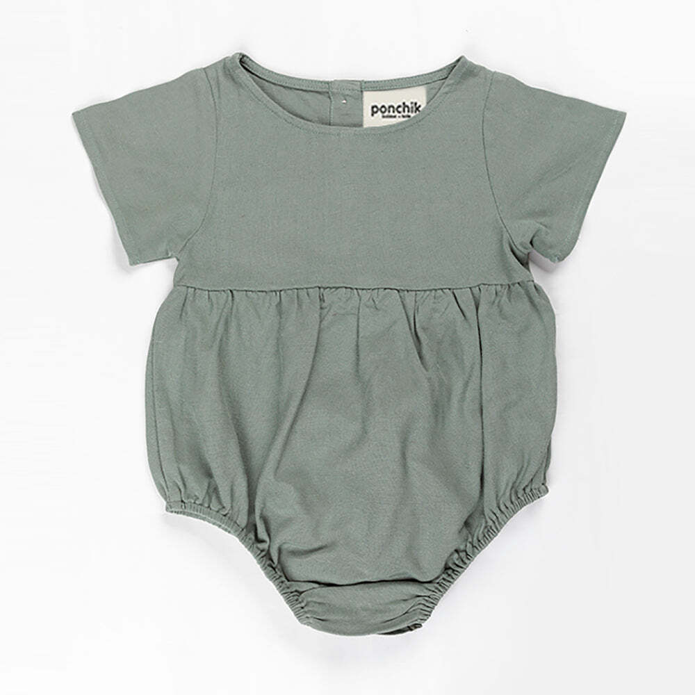 Ponchik Babies + Kids - Linen Romper - Artichoke Green - Size 2y Only