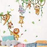 Set Of 2 Kids Room Wall Stickers Tree Branches Vine Monkey Pattern Self-Adhesive Wall Stickers