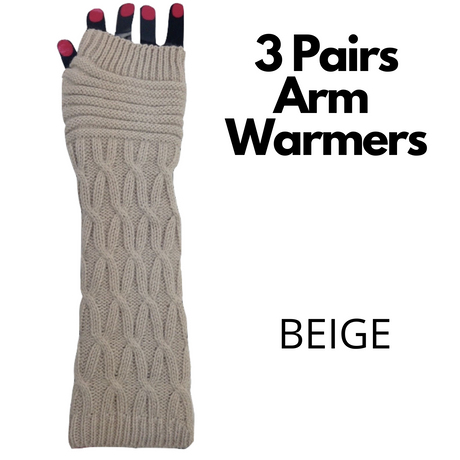 3x Set Arm Warmers Knitted Long Fingerless Gloves Winter Mitten Womens Cover New - Brown