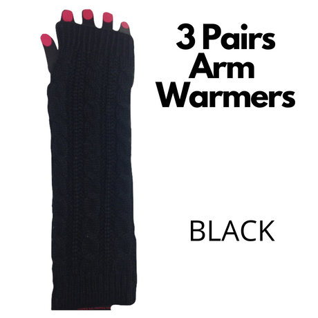 3x Set Arm Warmers Knitted Long Fingerless Gloves Winter Mitten Womens Cover New - Burgundy