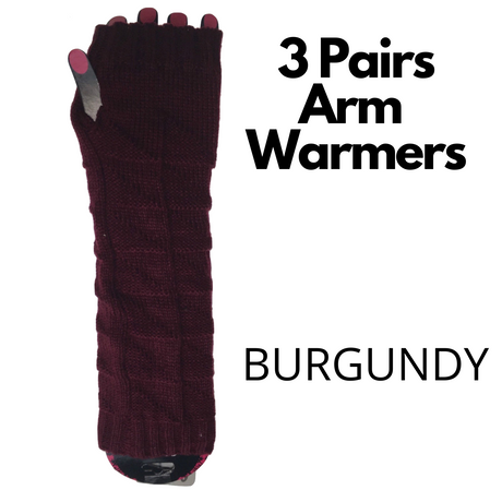 3x Set Arm Warmers Knitted Long Fingerless Gloves Winter Mitten Womens Cover New - Grey