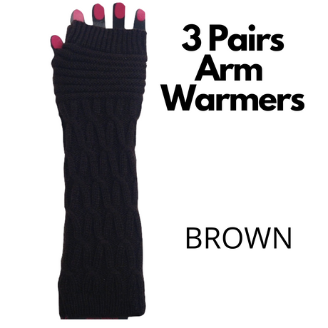 3x Set Arm Warmers Knitted Long Fingerless Gloves Winter Mitten Womens Cover New - Cream