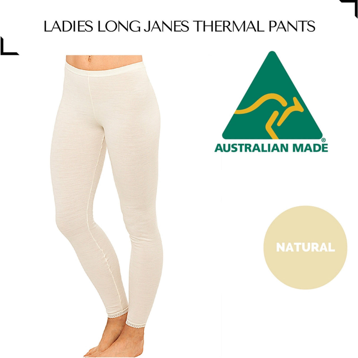 Ladies Merino Wool Blend Long John Janes Thermal Pants Underwear - Natural