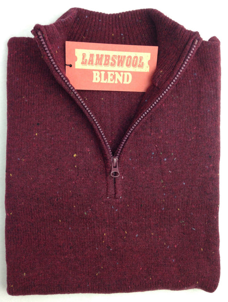 LAMBS WOOL KNIT JUMPER Pullover Mens Sweater Knitted Half Zip Crew Neck S-XXL - Round Neck - Deep Red (31)