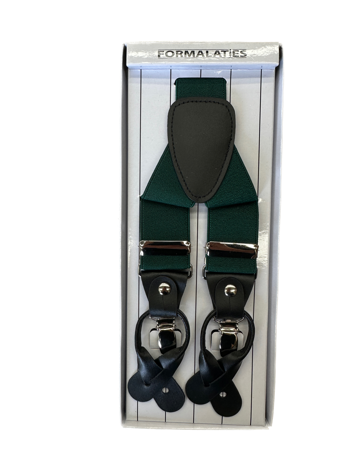 Mens Premium Convertible Suspenders Braces Clip On Elastic Y-Back Traditional - Bottle Green