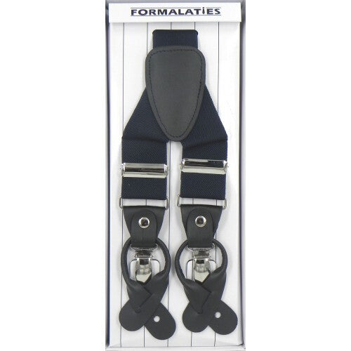 Mens Premium Convertible Suspenders Braces Clip On Elastic Y-Back Traditional - Navy