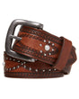 Mens Studded Genuine Buffalo Leather Belt Dual Size - Brown