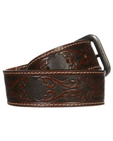 Mens Engraved Genuine Buffalo Leather Belt - Brown