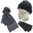 3pc Set Mens Charcoal Fine Knit Beanie Hat Dents Knit Scarf Thinsulate Gloves