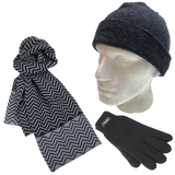 3pc Set Mens Charcoal Fine Knit Beanie Hat Dents Knit Scarf Thinsulate Gloves