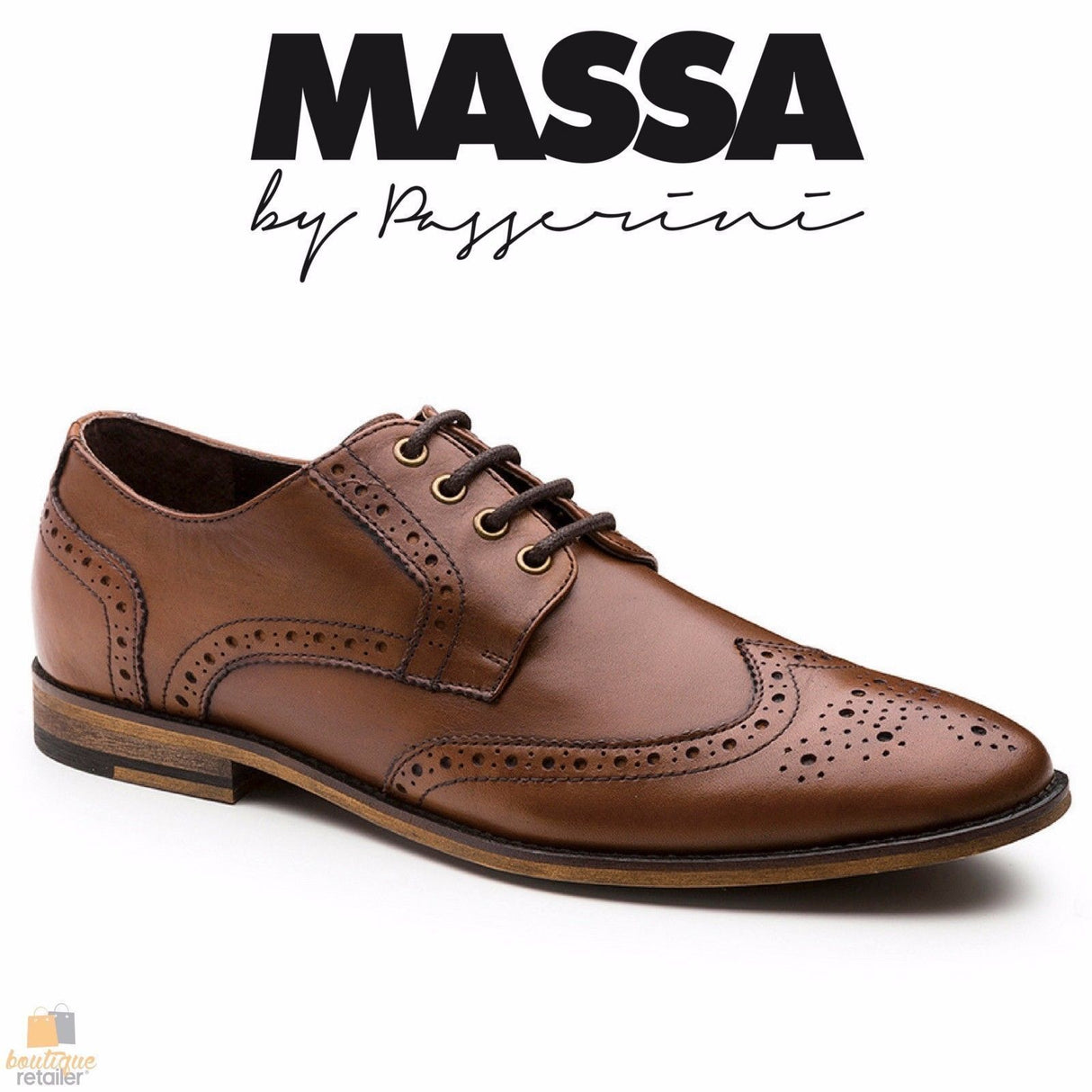 MASSA Barletta Brogues Shoes Mens Lace Up Dress Work Formal Business Leather