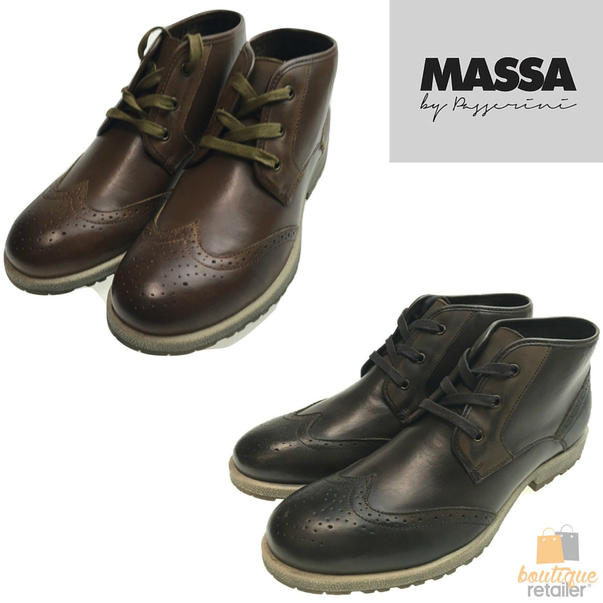 MASSA Ragusa Mens Genuine Leather Boots Shoes Lace Up Dress Work Casual Brogues