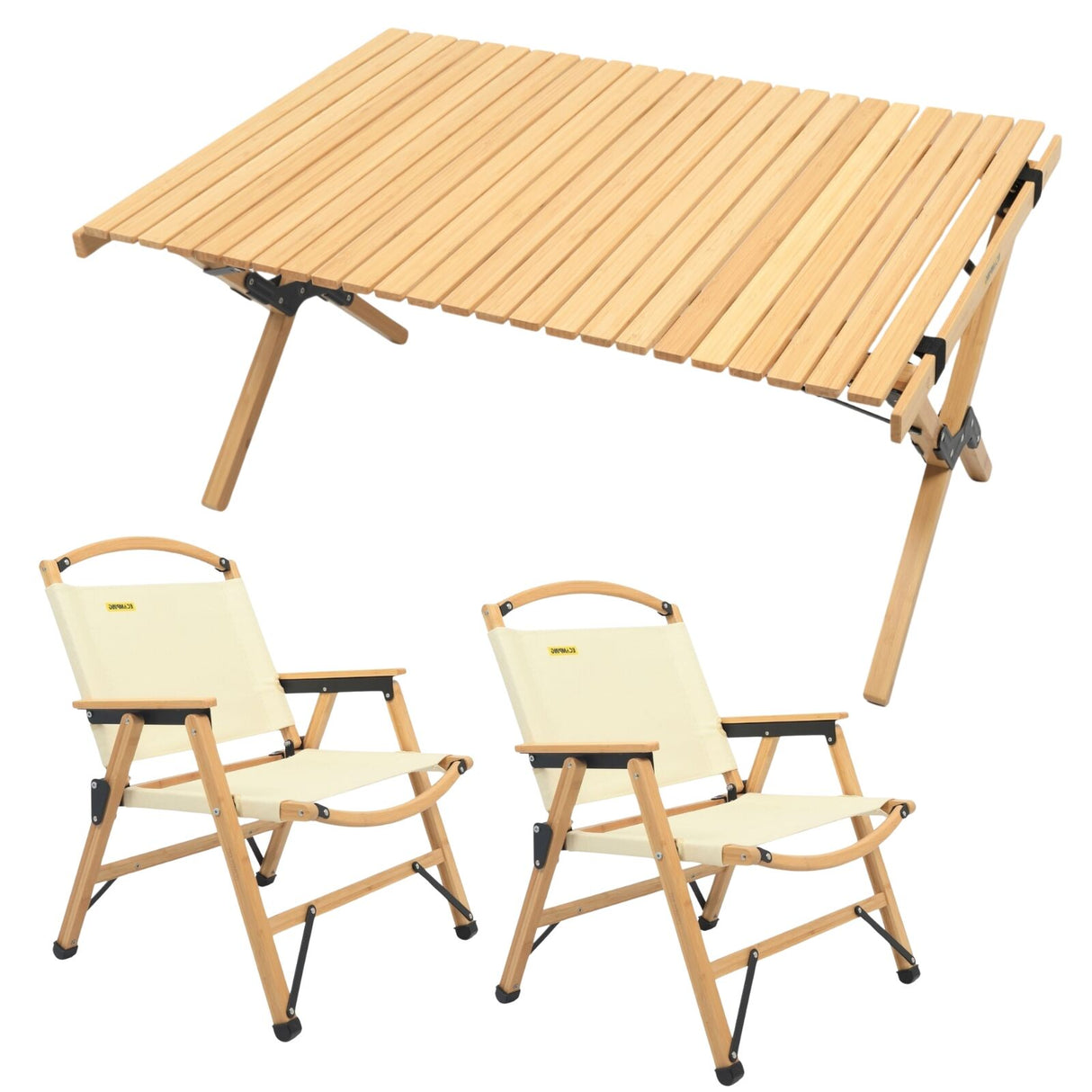 2 Chairs & 1 Table Set Bamboo Camping Folding Portable Outdoor Picnic Travel BBQ