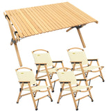 4 Chairs & 1 Table Set Bamboo Camping Folding Portable Outdoor Picnic Travel BBQ