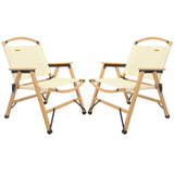 2x Bamboo Canvas Foldable Outdoor Camping Chair Wooden Picnic Park - Khaki/Beige