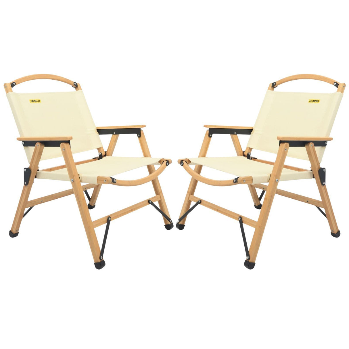 2x Bamboo Canvas Foldable Outdoor Camping Chair Wooden Picnic Park - Khaki/Beige